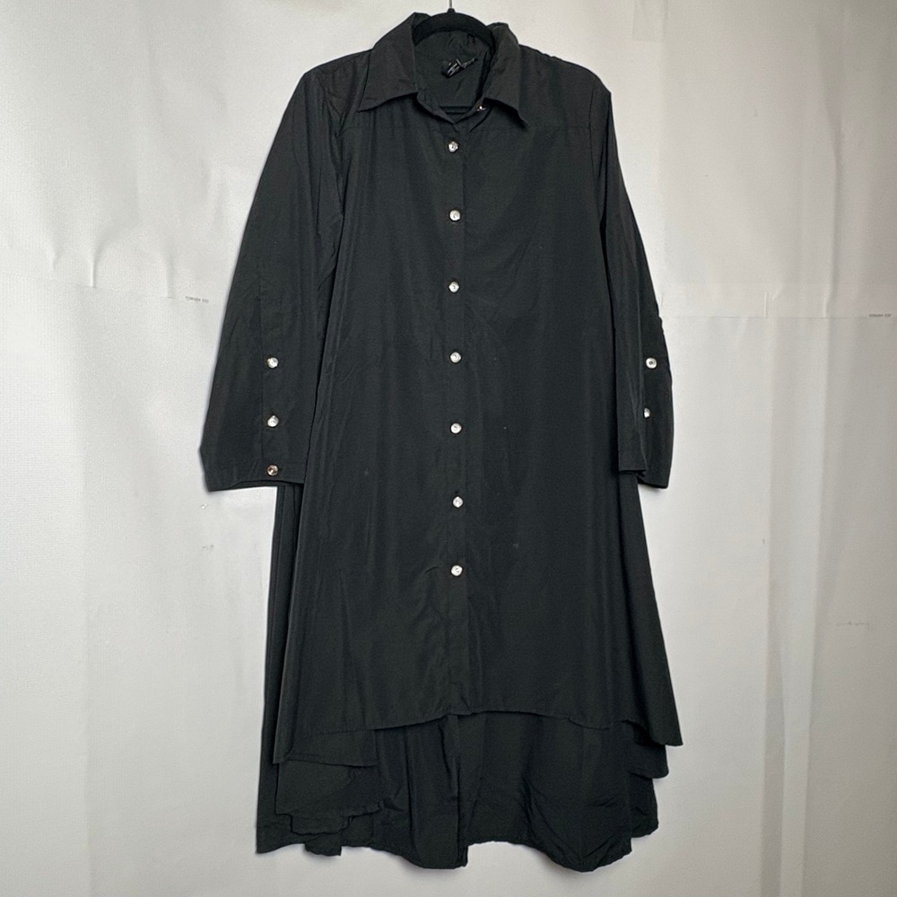 Step In‎ Style Black High-Low Shirt Dress Rhinestone Buttons 1X Plus Lagenlook